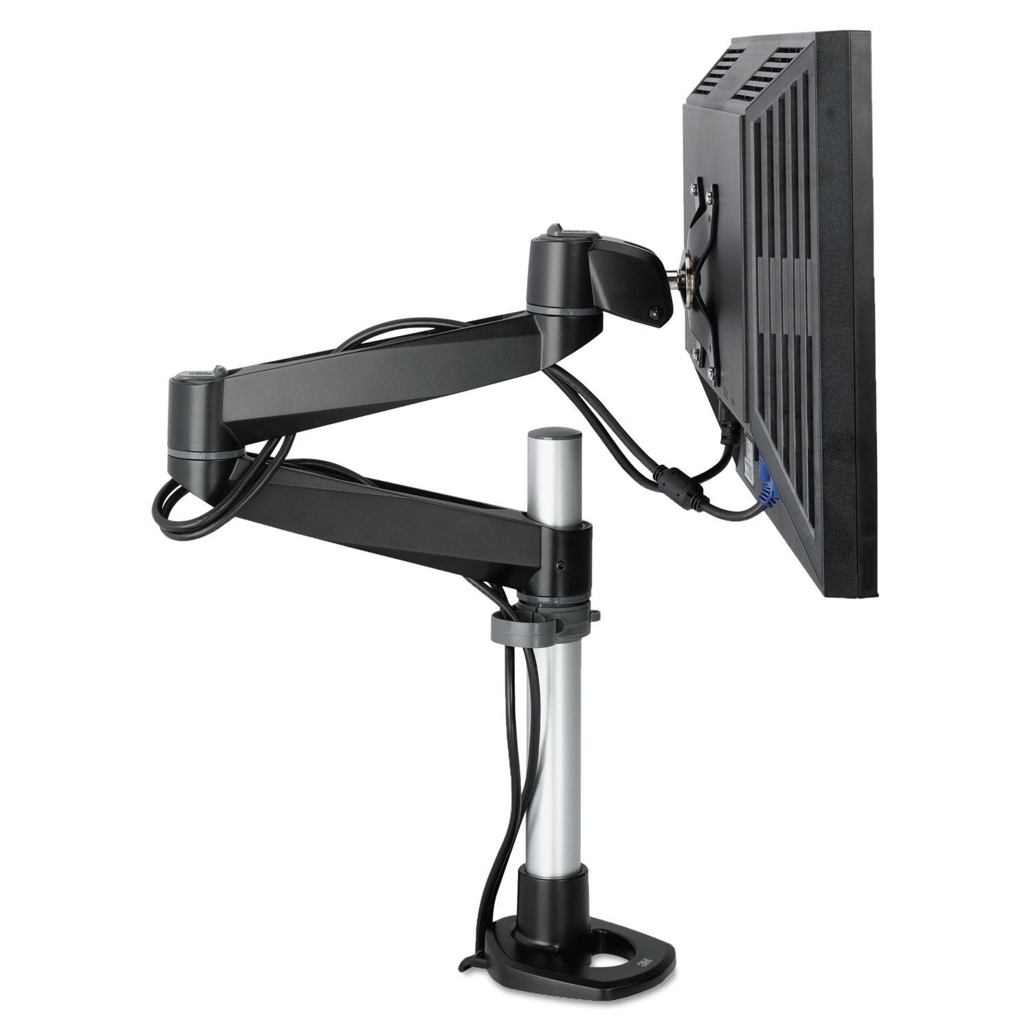 3M Dual Monitor Swivel Arm, 360 Degree Rotation, +15 Degree/-90 Degree Tilt, 180 Degree Pan, Black/Gray, Supports 30 lb