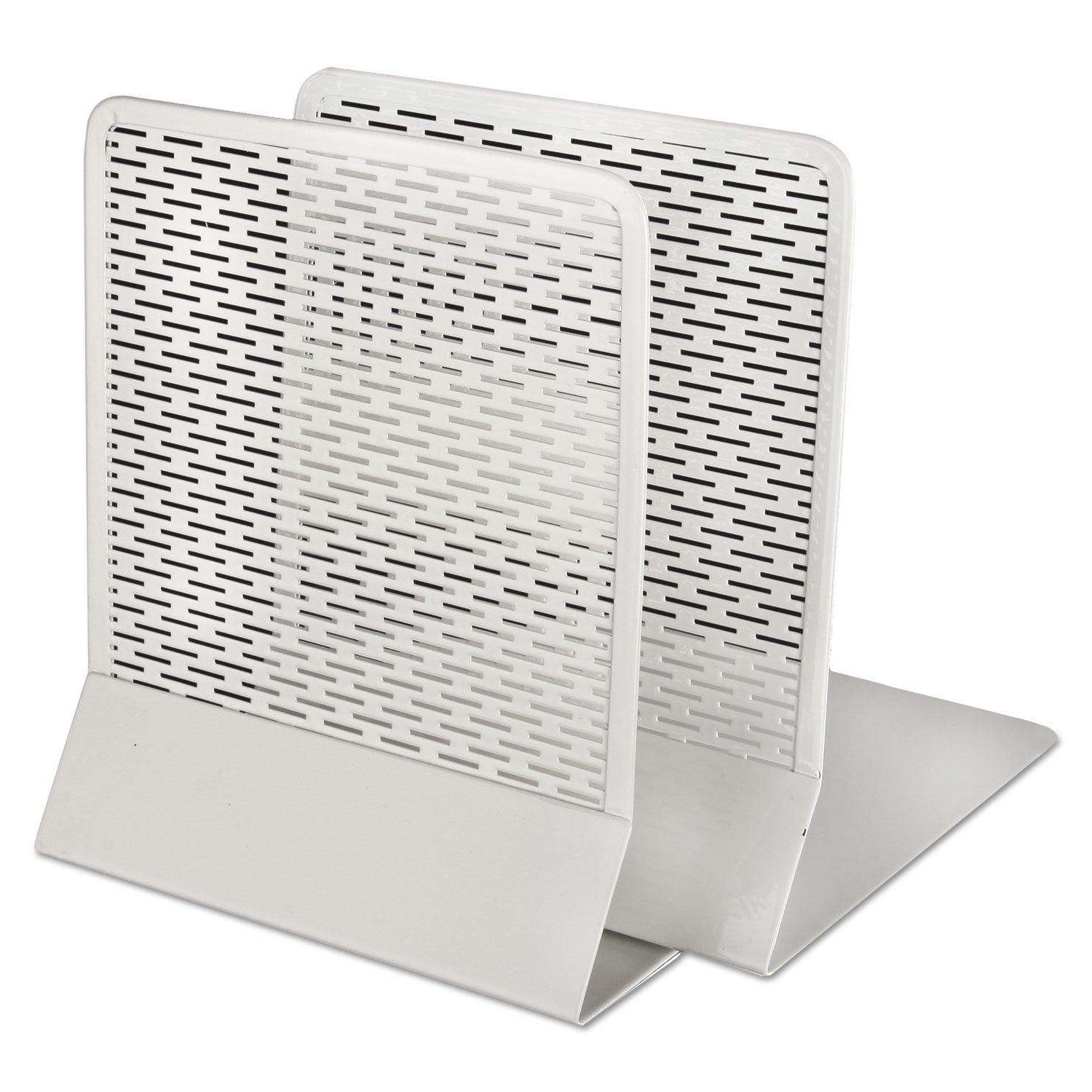 Artistic Urban Collection Punched Metal Bookends, Nonskid, 5.5 x 6.5 x 6.5, Perforated Steel, White, 1 Pair
