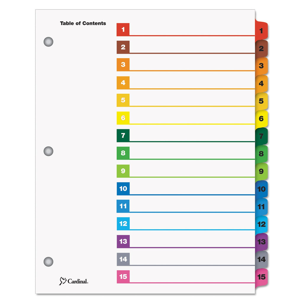 Cardinal OneStep Printable Table of Contents and Dividers, 15-Tab, 1 to 15, 11 x 8.5, White, Assorted Tabs, 1 Set