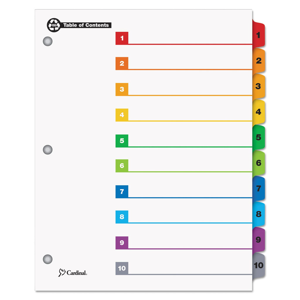 Cardinal OneStep 100% Recycled Printable Table of Contents Dividers, 10-Tab, 1 to 10, 11 x 8.5, White, 1 Set