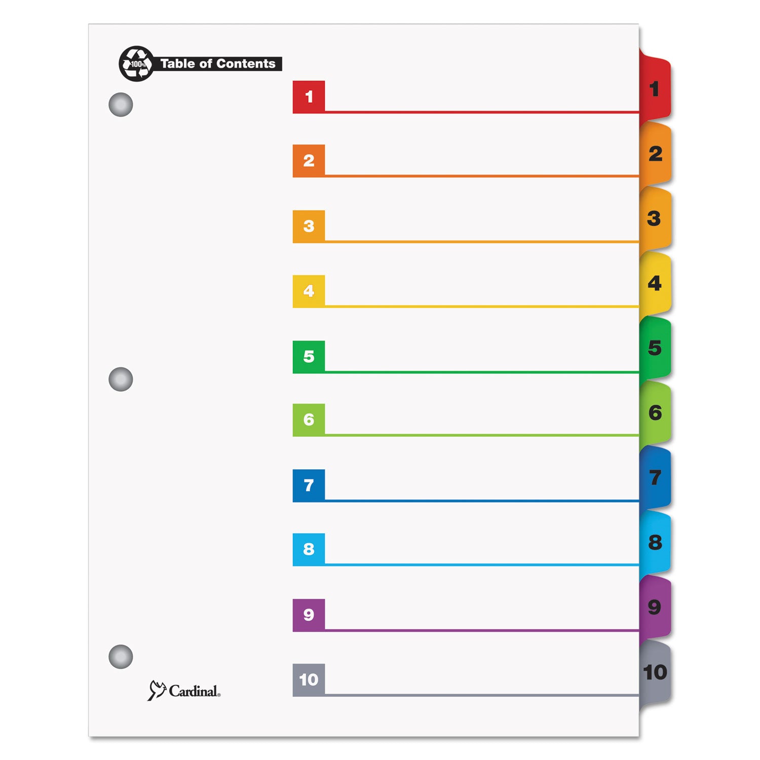 Cardinal OneStep 100% Recycled Printable Table of Contents Dividers, 10-Tab, 1 to 10, 11 x 8.5, White, 1 Set