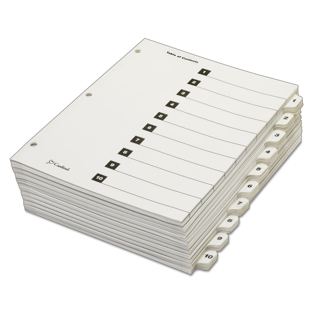 Cardinal QuickStep OneStep Printable Table of Contents and Dividers, 10-Tab, 1 to 10, 11 x 8.5, White, White Tabs,  24 Sets