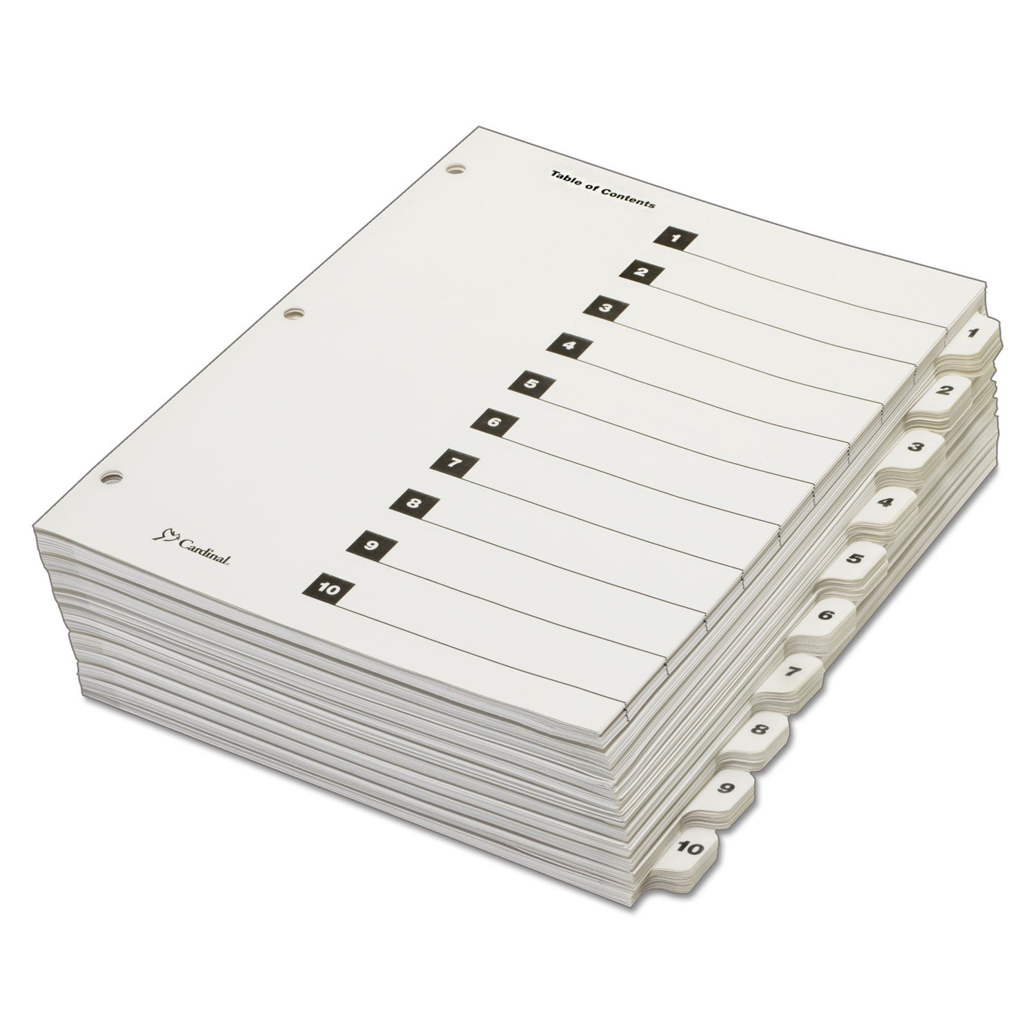 Cardinal QuickStep OneStep Printable Table of Contents and Dividers, 10-Tab, 1 to 10, 11 x 8.5, White, White Tabs,  24 Sets