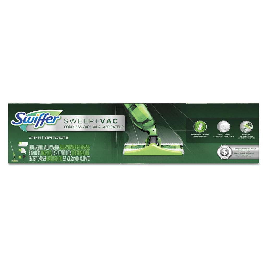 Swiffer Sweep + Vac Starter Kit with 8 Dry Cloths, 10" Cleaning Path, Green/Silver, 2 Kits/Carton