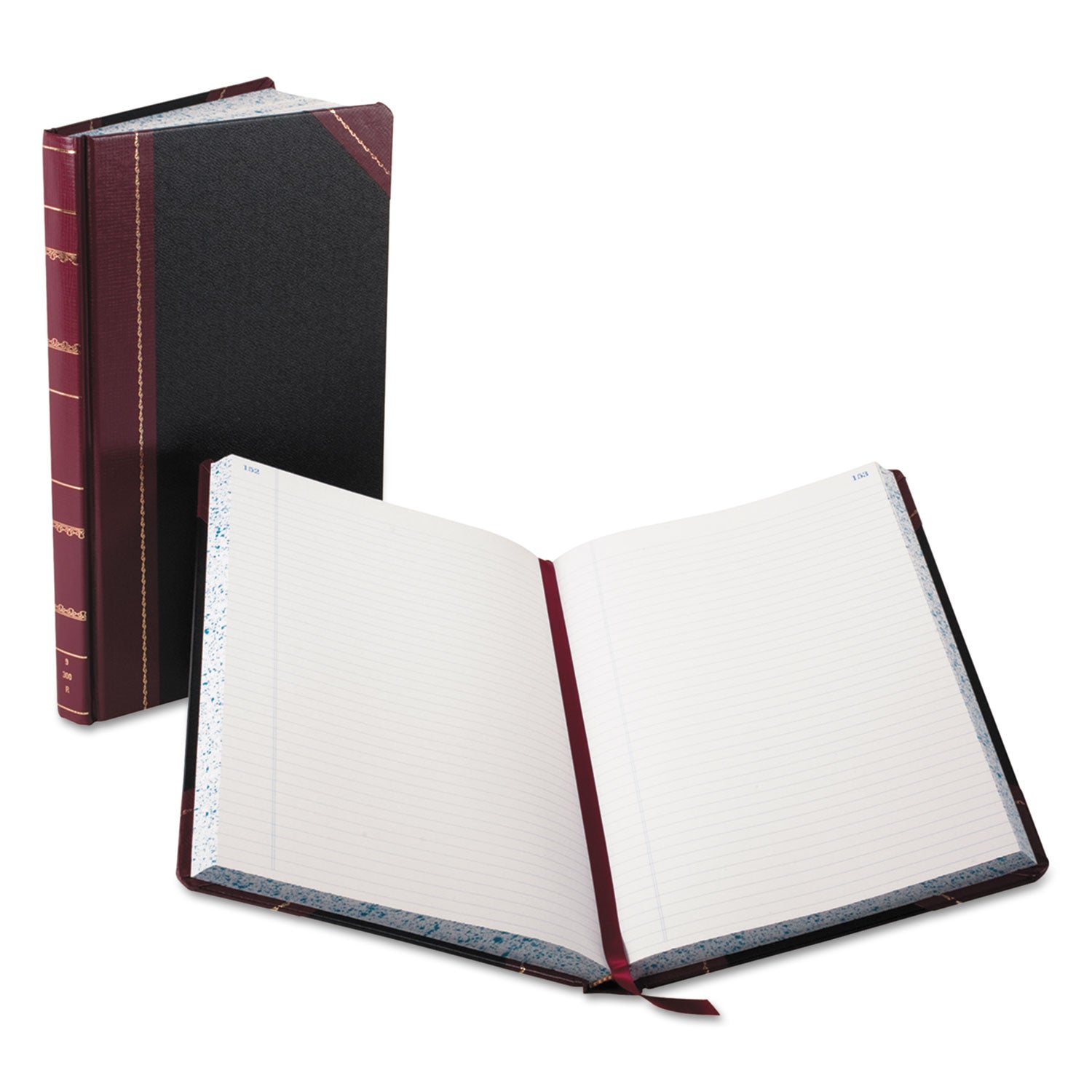 Boorum & Pease Record and Account Book, Custom Rule, Black/Red/Gold Cover, 13.75 x 8.38 Sheets, 300 Sheets/Book