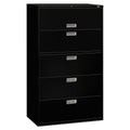 HON Brigade 600 Series Lateral File, 4 Legal/Letter-Size File Drawers, 1 Roll-Out File Shelf, Black, 42" x 18" x 64.25"