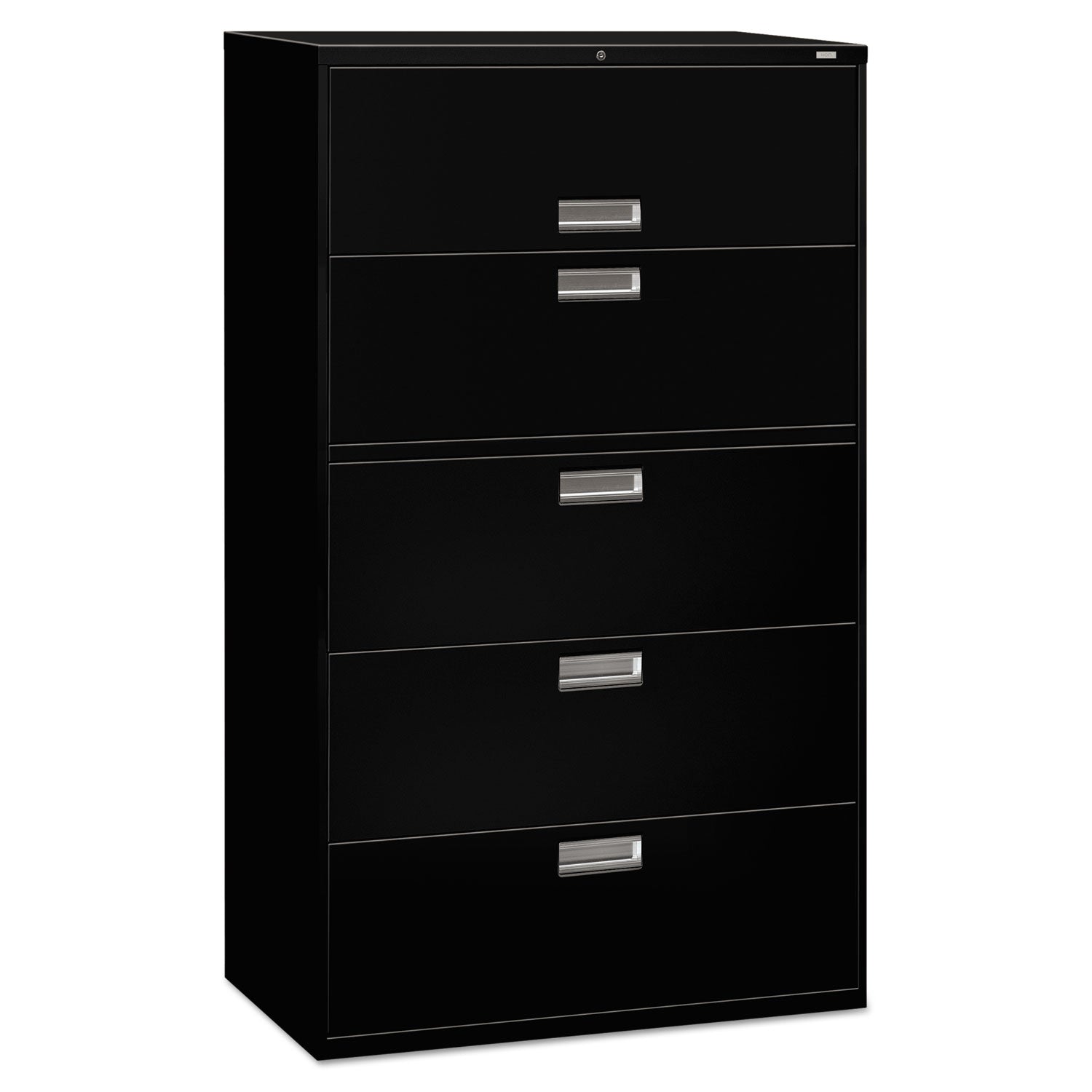 HON Brigade 600 Series Lateral File, 4 Legal/Letter-Size File Drawers, 1 Roll-Out File Shelf, Black, 42" x 18" x 64.25"