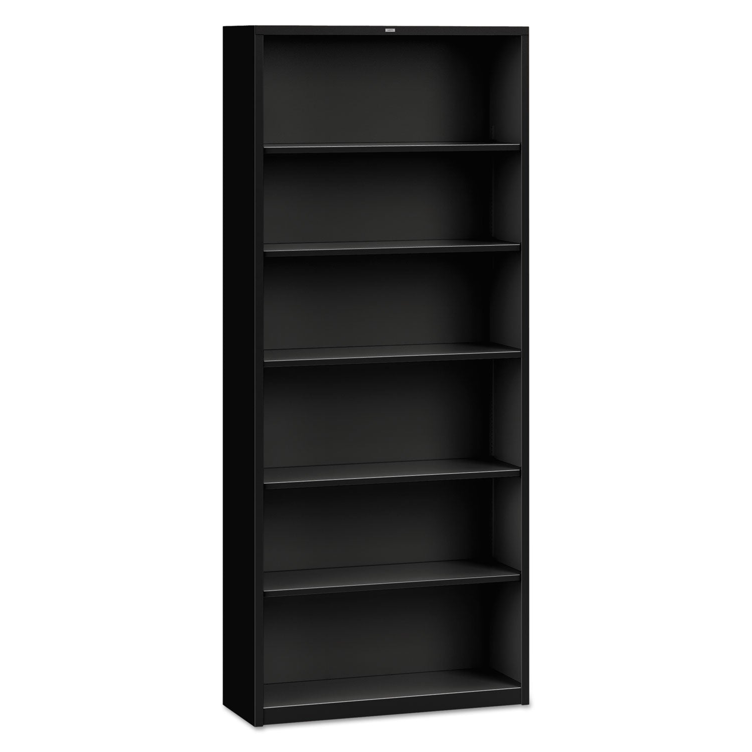 HON Metal Bookcase, Six-Shelf, 34.5w x 12.63d x 81.13h, Black