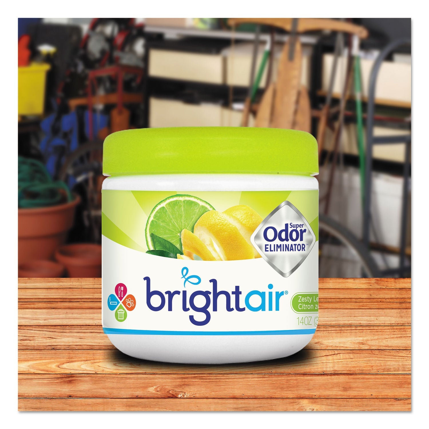BRIGHT Air Super Odor Eliminator, Zesty Lemon and Lime, 14 oz Jar, 6/Carton