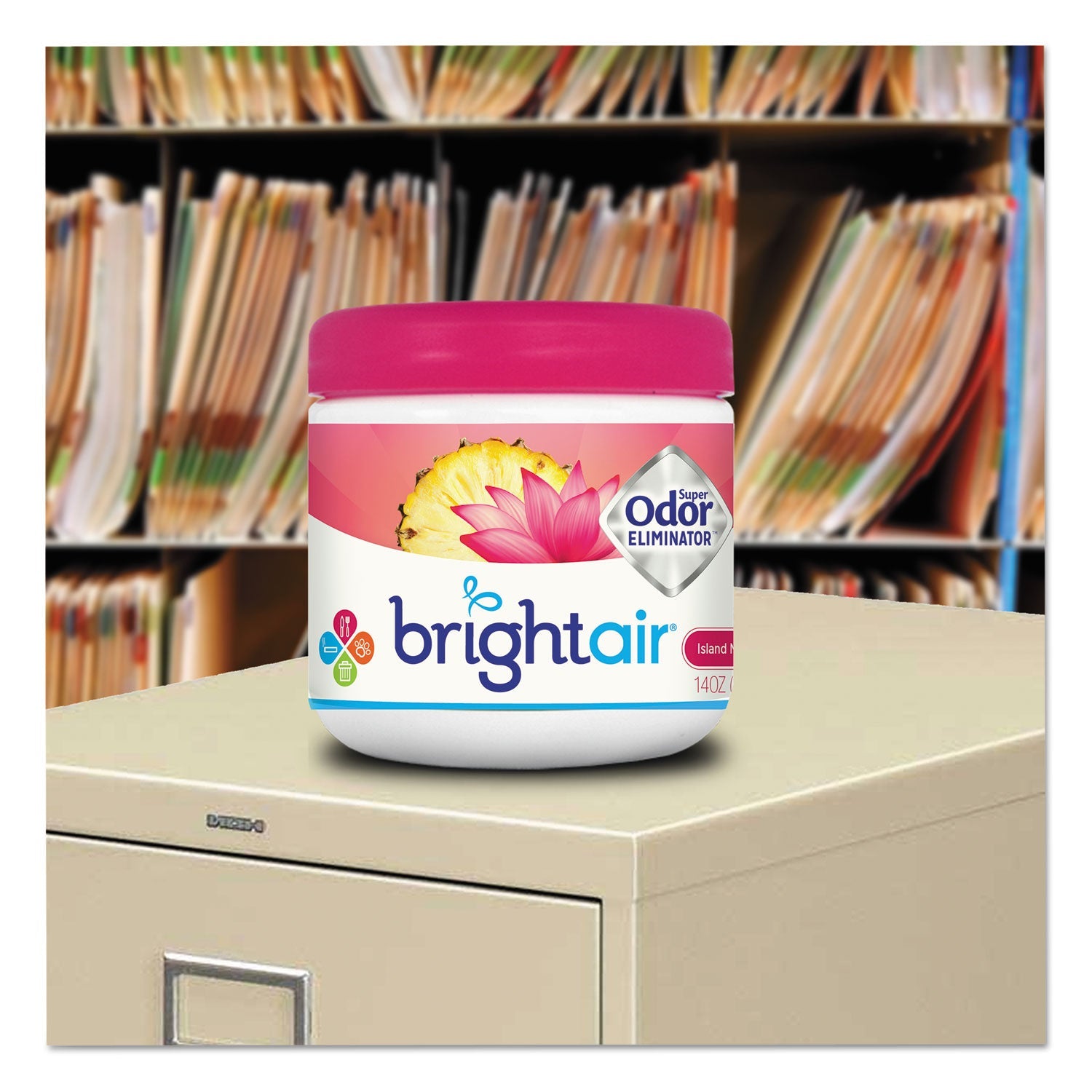 BRIGHT Air Super Odor Eliminator, Island Nectar and Pineapple, Pink, 14 oz Jar