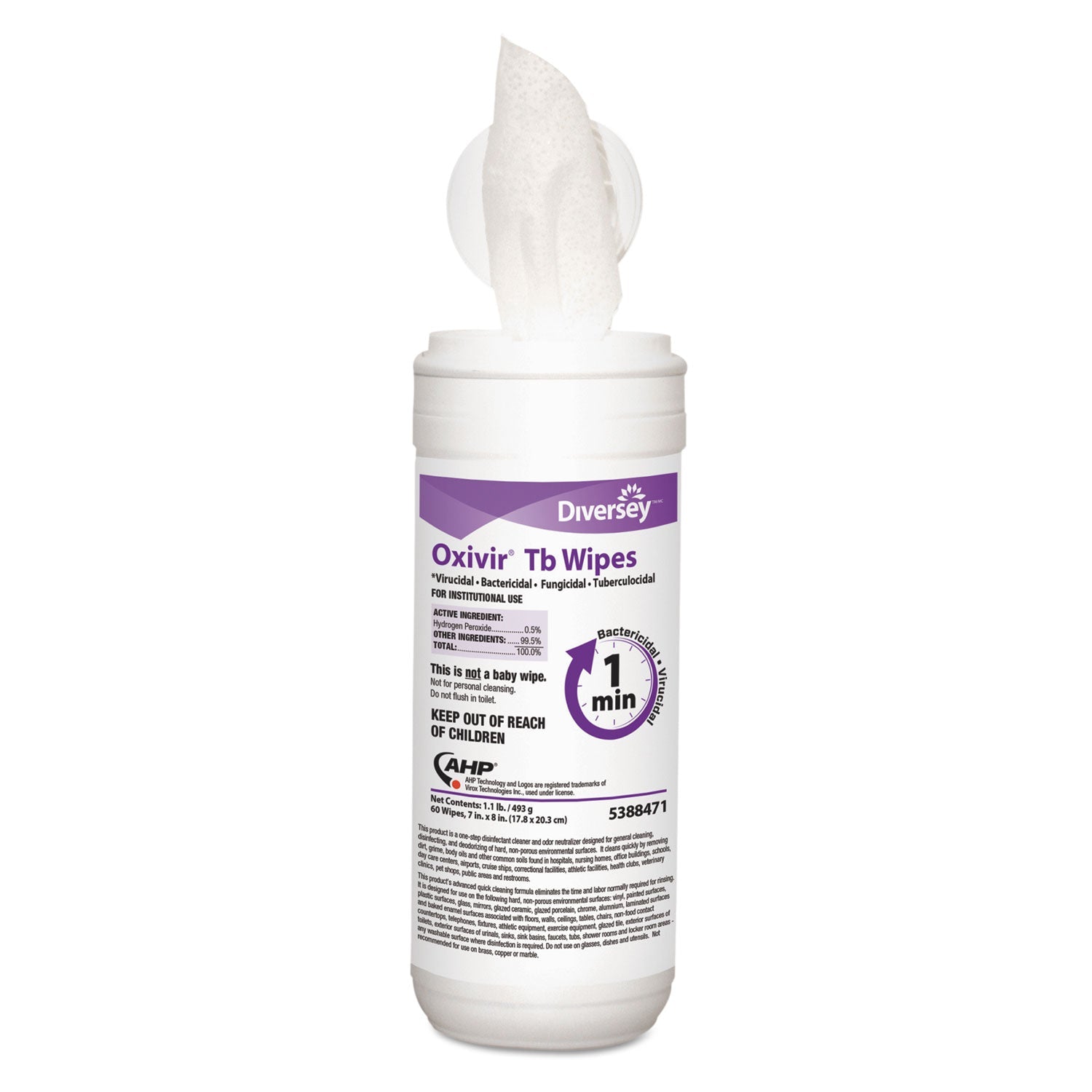 Diversey Oxivir TB Disinfectant Wipes, 11 x 12, White, 160/Bucket, 4 Buckets/Carton