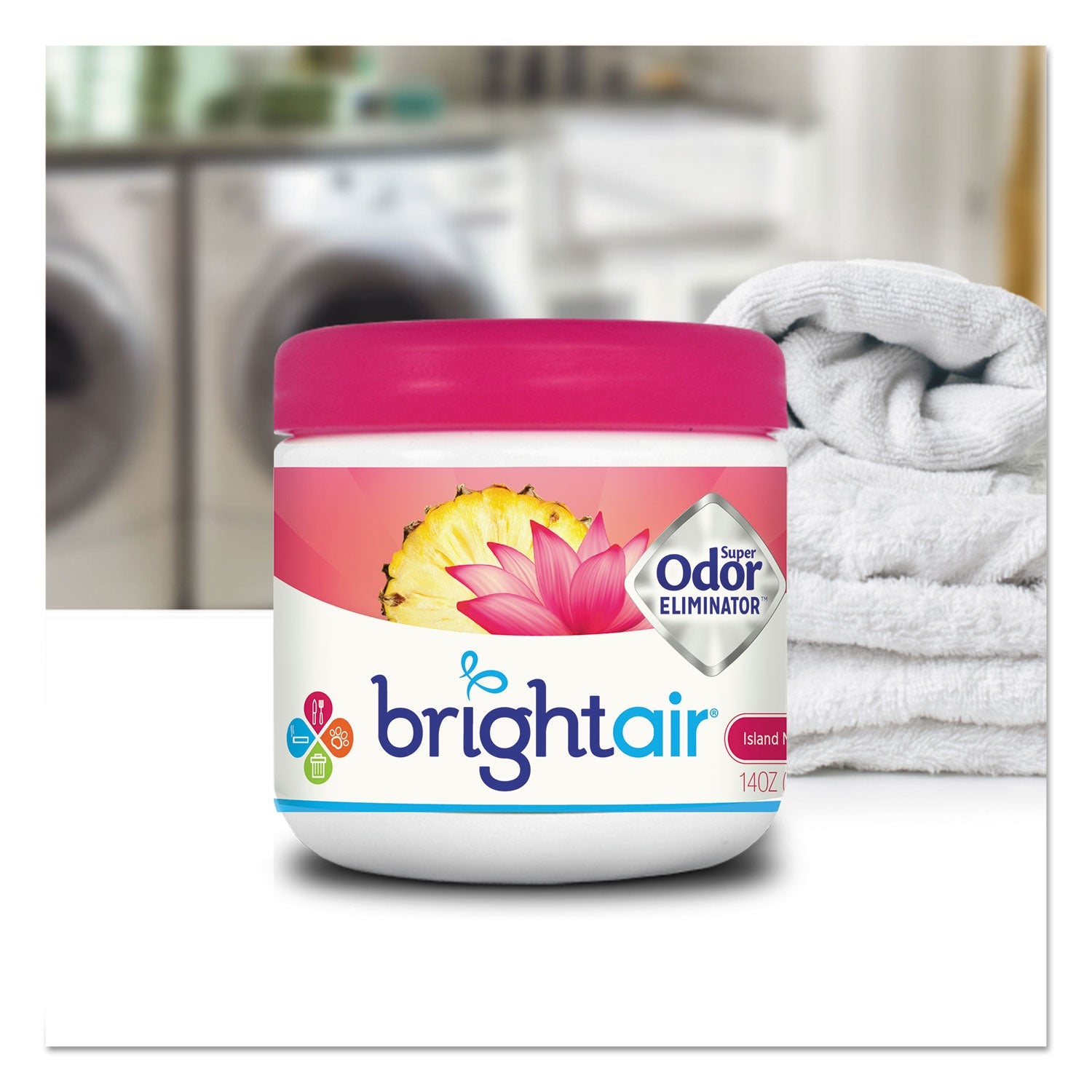 BRIGHT Air Super Odor Eliminator, Island Nectar and Pineapple, Pink, 14 oz Jar