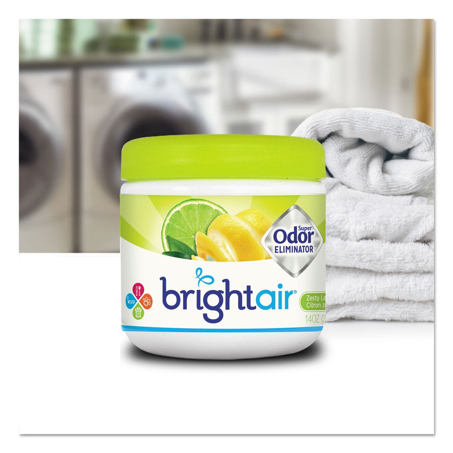 BRIGHT Air Super Odor Eliminator, Zesty Lemon and Lime, 14 oz Jar, 6/Carton