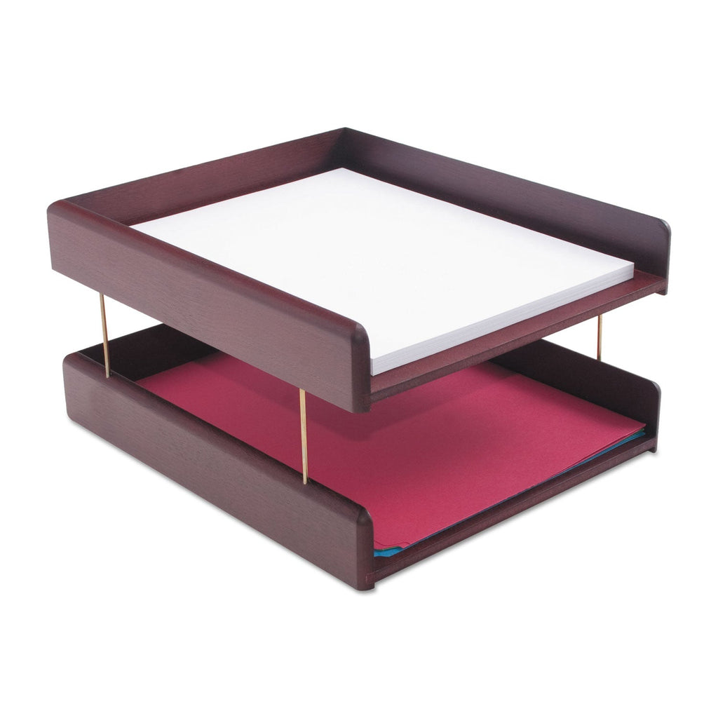 Carver Hardwood Stackable Desk Trays, 1 Section, Letter Size Files, 10.25" x 12.5" x 2.5", Mahogany