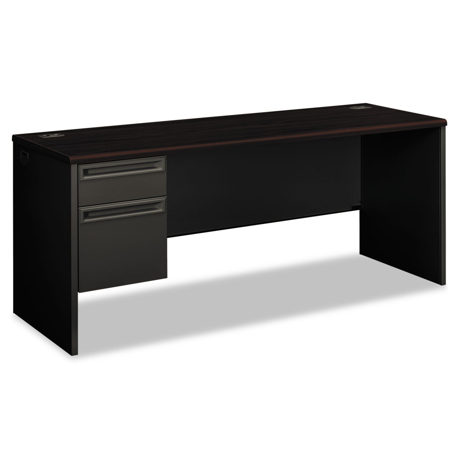 HON 38000 Series Left Pedestal Credenza, 72w x 24d x 29.5h, Mahogany/Charcoal