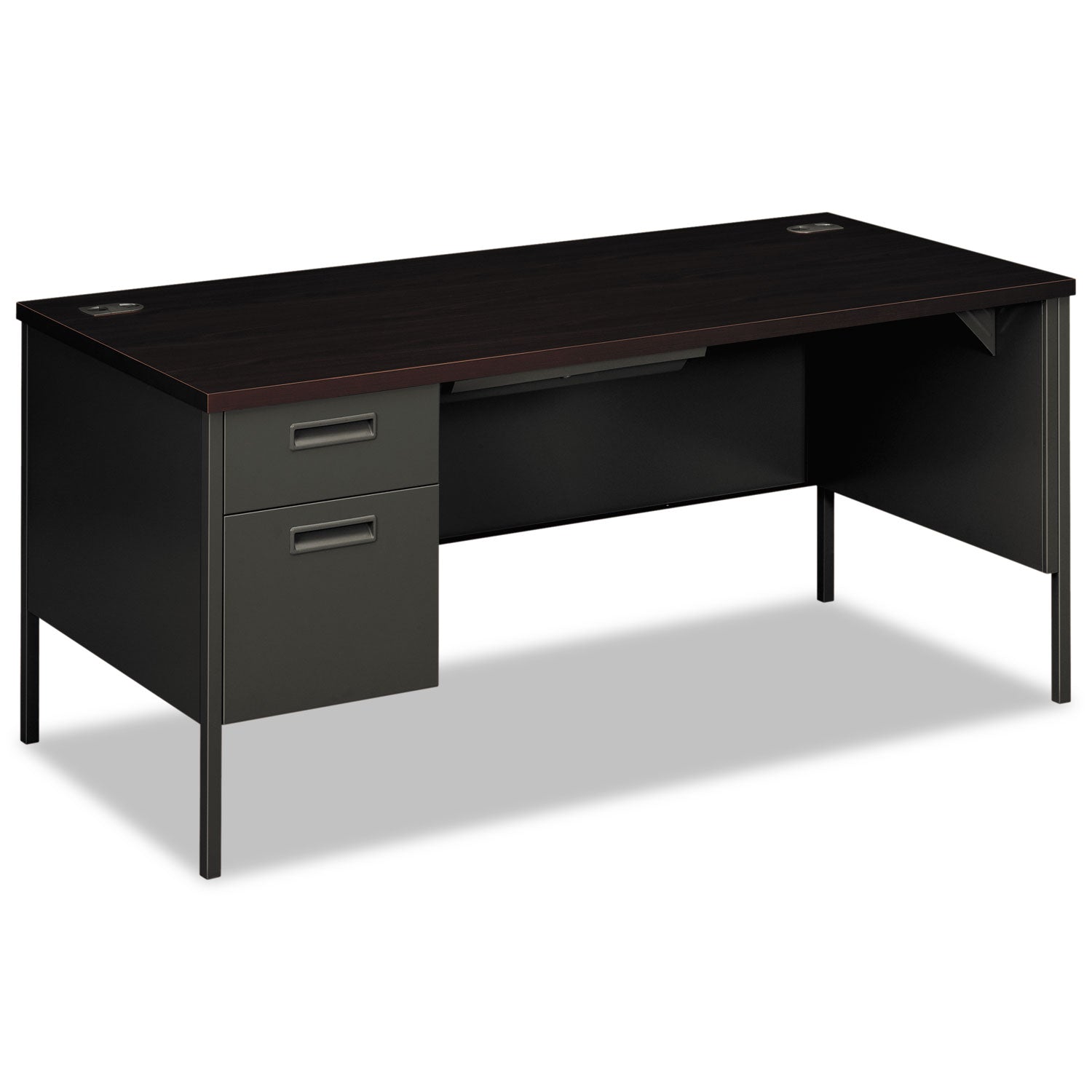 HON Metro Classic Series Left Pedestal "L" Workstation Desk, 66" x 30" x 29.5", Mahogany/Charcoal
