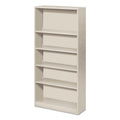 HON Metal Bookcase, Five-Shelf, 34.5w x 12.63d x 71h, Light Gray