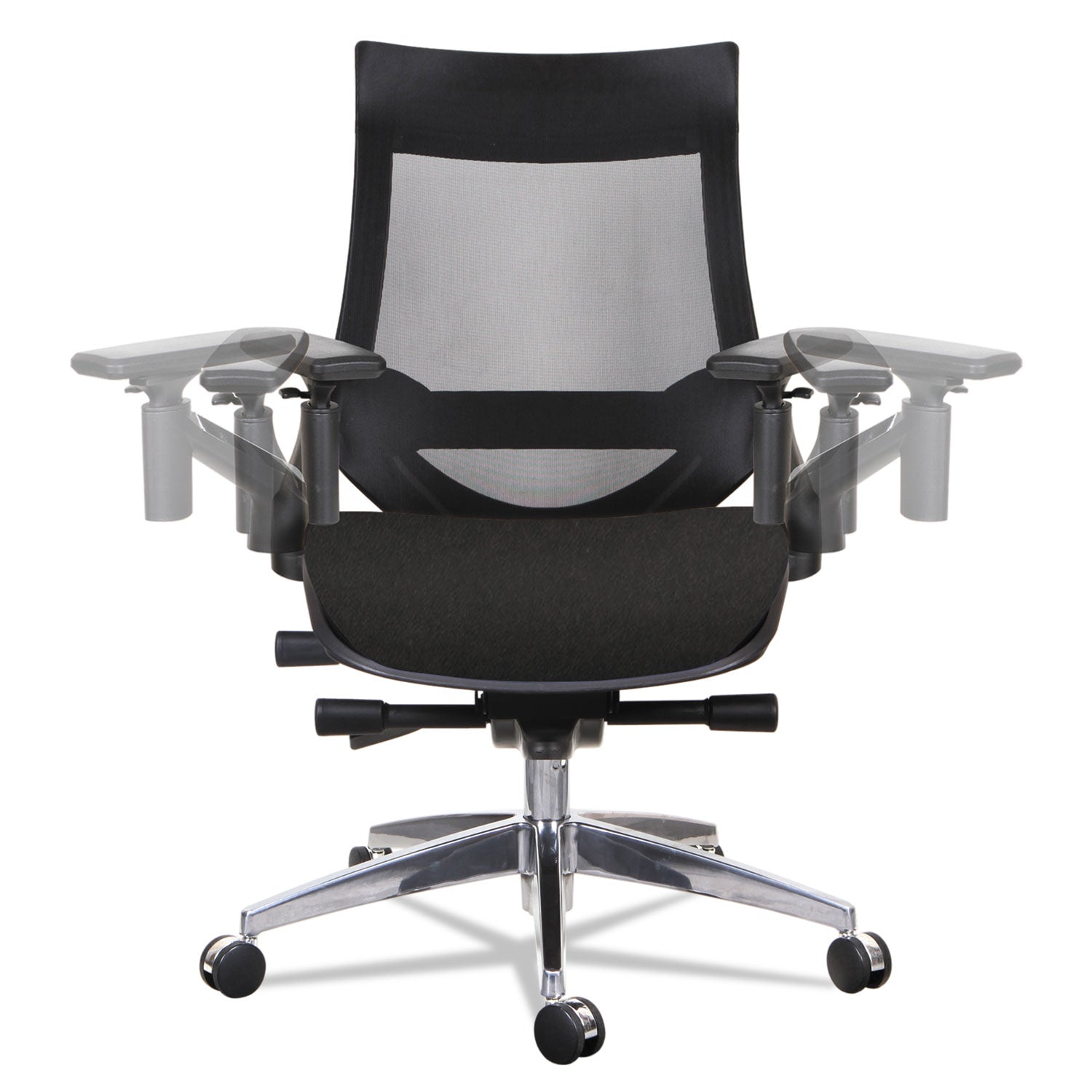 Alera EB-W Series Pivot Arm Multifunction Mesh Chair, Supports 275 lb, 18.62" to 22.32" Seat, Black Seat/Back, Aluminum Base