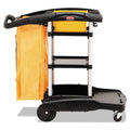Rubbermaid High Capacity Cleaning Cart, Plastic, 4 Shelves, 2 Bins, 21.75" x 49.75" x 38.38", Black