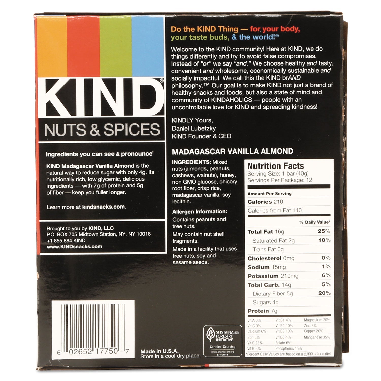 KIND Nuts and Spices Bar, Madagascar Vanilla Almond, 1.4 oz, 12/Box