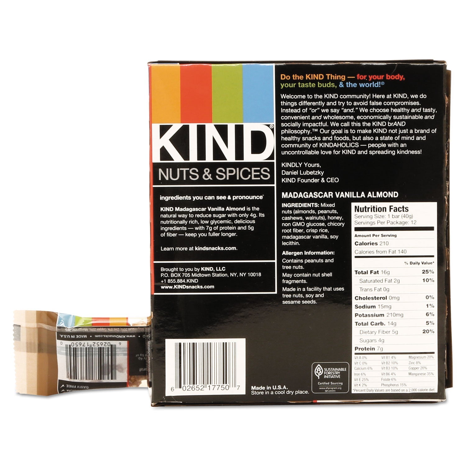 KIND Nuts and Spices Bar, Madagascar Vanilla Almond, 1.4 oz, 12/Box