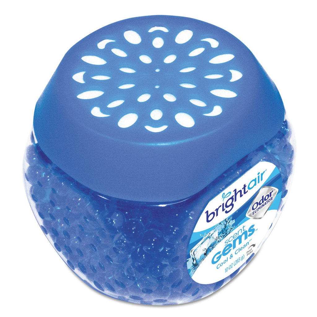 BRIGHT Air Scent Gems Odor Eliminator, Cool and Clean, Blue, 10 oz Jar, 6/Carton