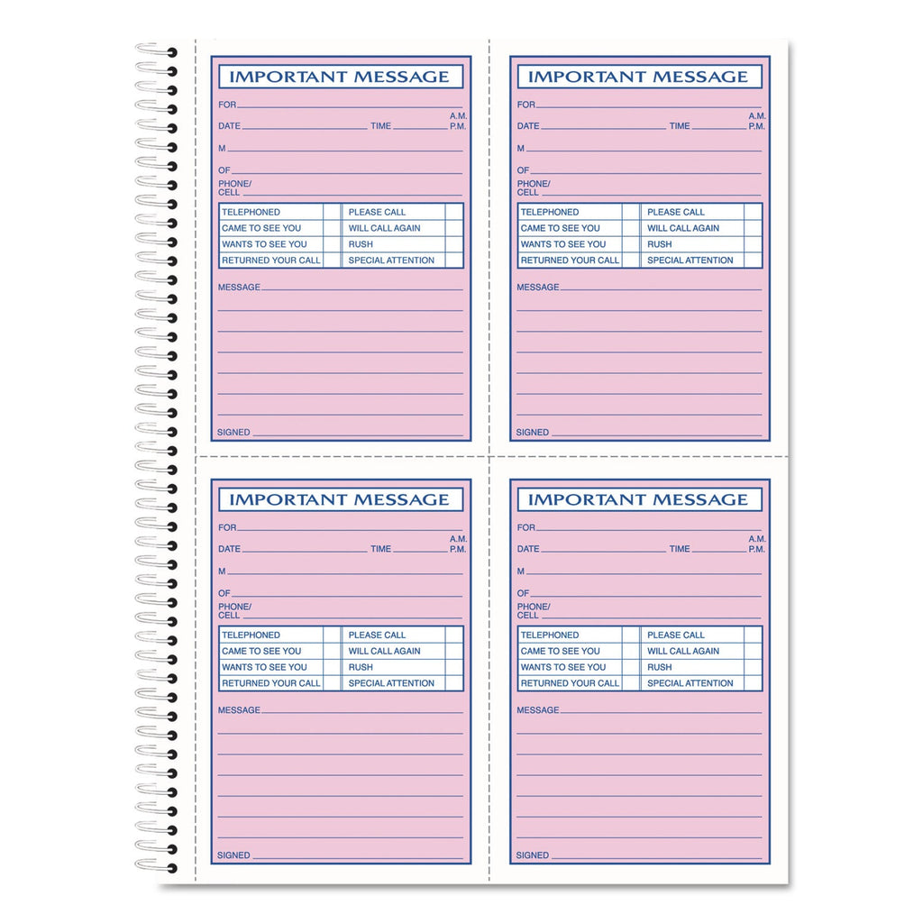 TOPS Telephone Message Book, Fax/Mobile Section, Two-Part Carbonless, 5.5 x 3.88, 4/Page, 400 Forms