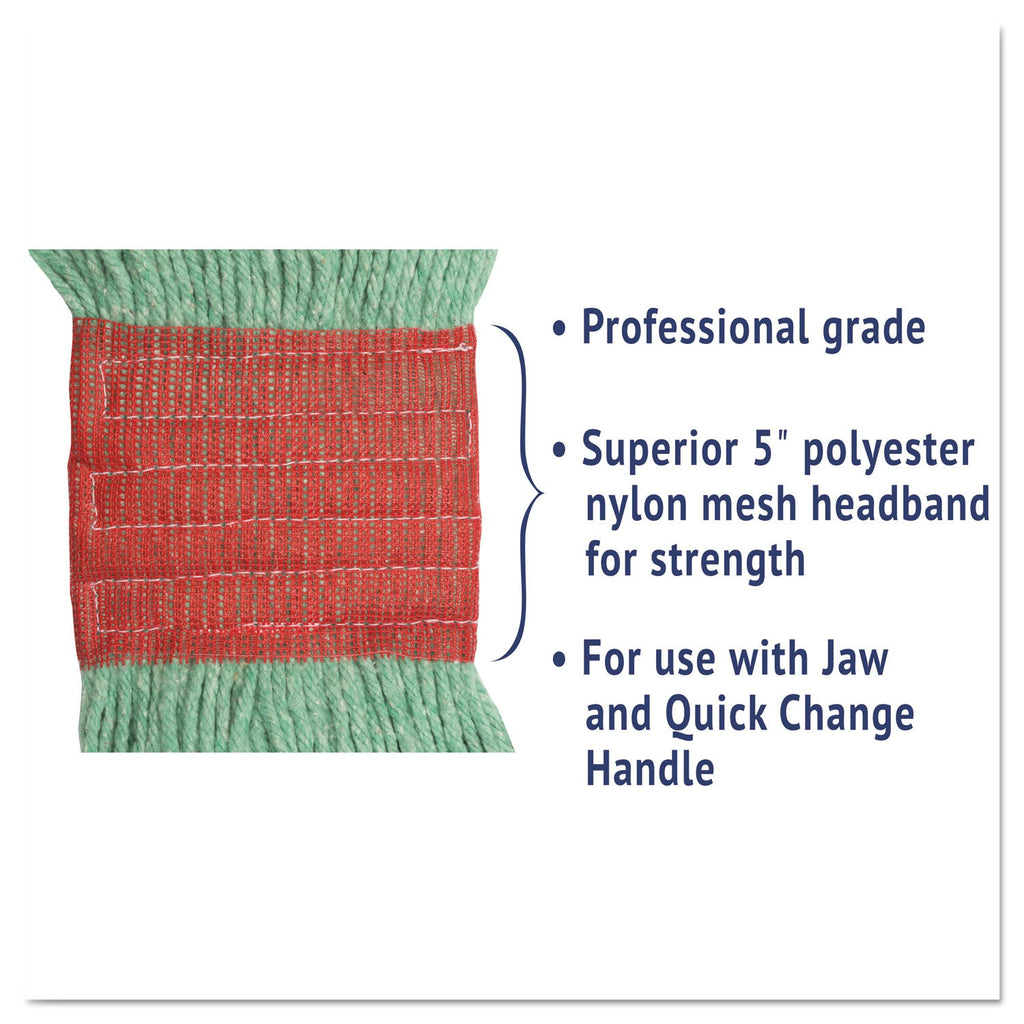 Boardwalk Super Loop Wet Mop Head, Cotton/Synthetic Fiber, 5" Headband, Large Size, Green, 12/Carton