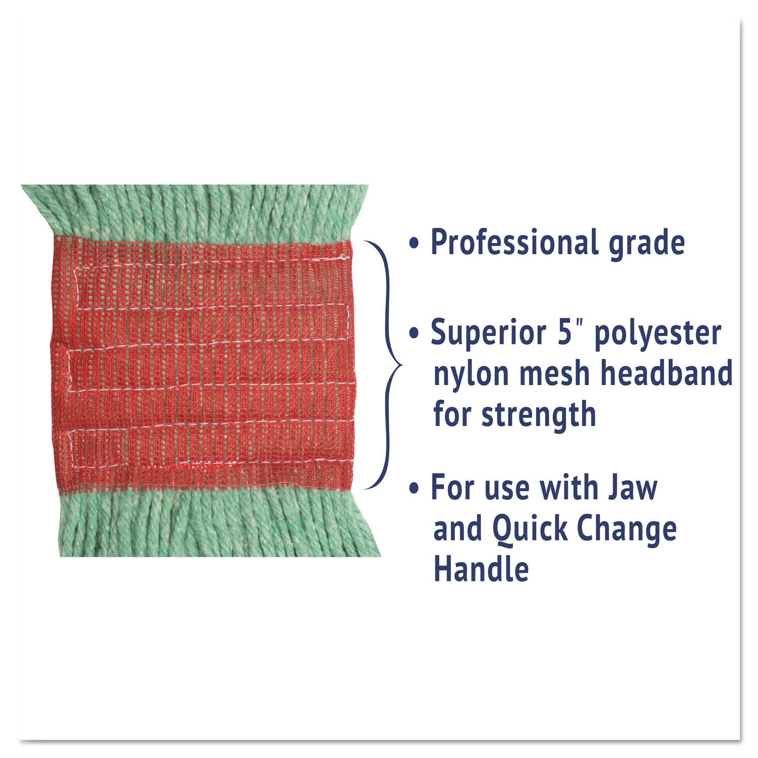 Boardwalk Super Loop Wet Mop Head, Cotton/Synthetic Fiber, 5" Headband, Large Size, Green, 12/Carton