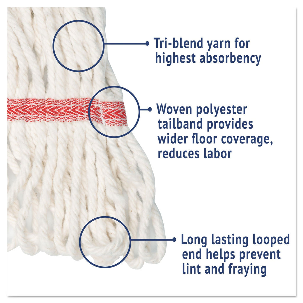 Boardwalk Super Loop Wet Mop Head, Cotton/Synthetic Fiber, 5" Headband, Large Size, White, 12/Carton
