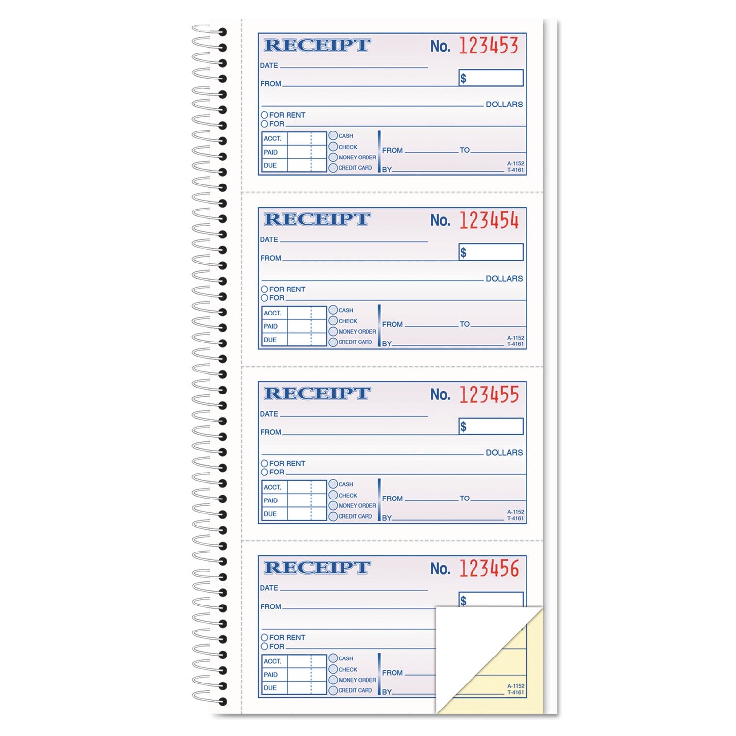 TOPS Money/Rent Receipt Spiral Book, Two-Part Carbonless, 2.75 x 4.75, 4/Page, 200 Forms