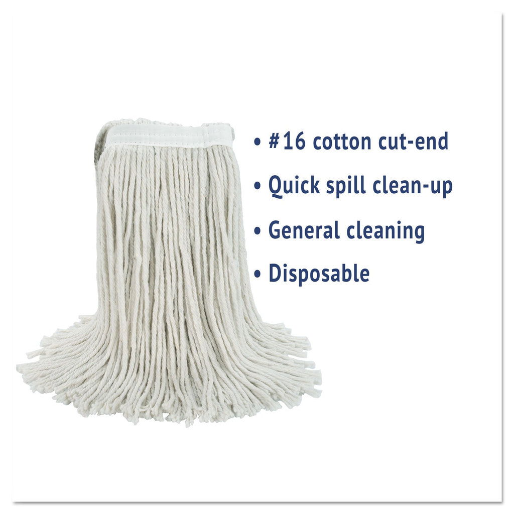 Boardwalk Cut-End Wet Mop Head, Cotton, #16, White, 12/Carton