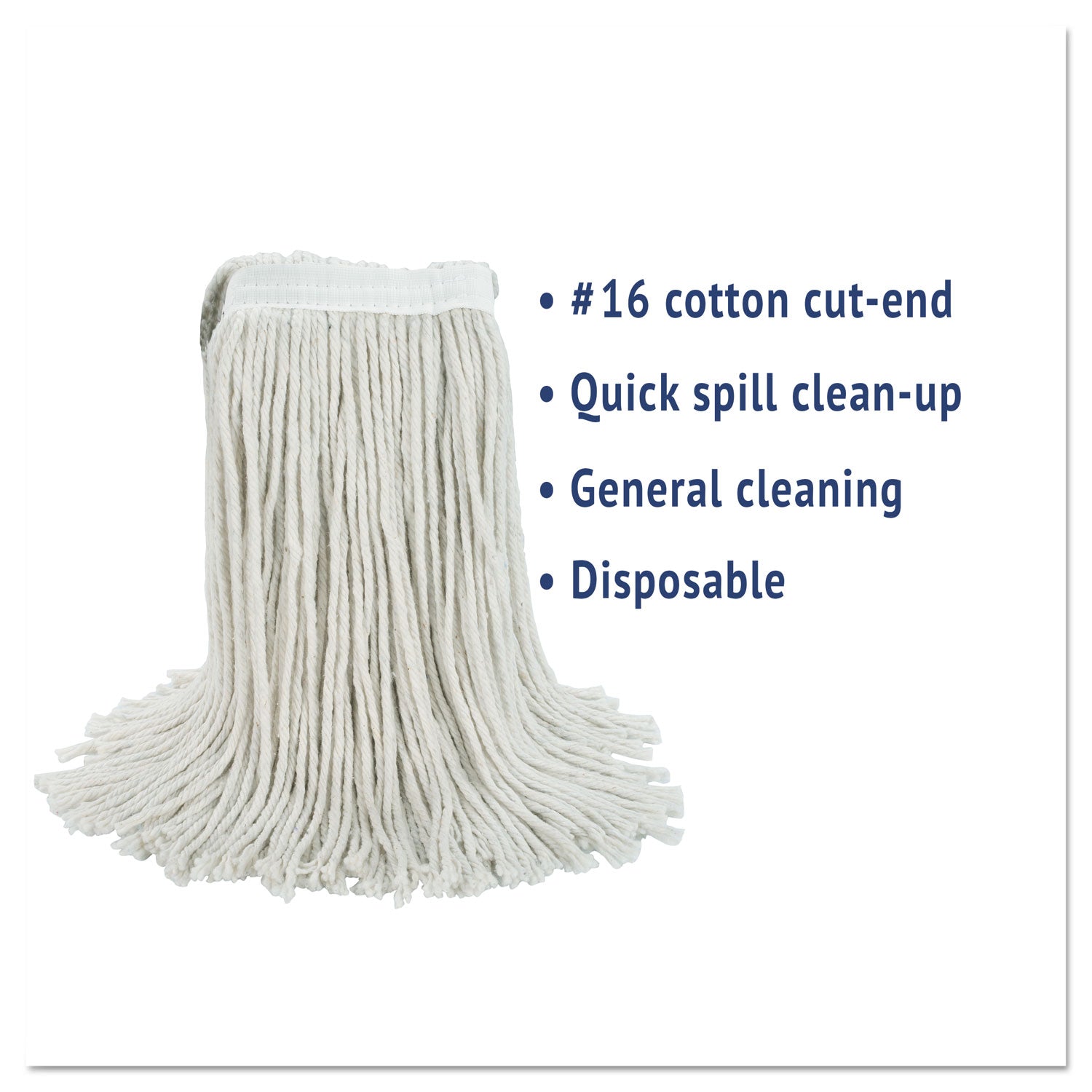 Boardwalk Cut-End Wet Mop Head, Cotton, #16, White, 12/Carton