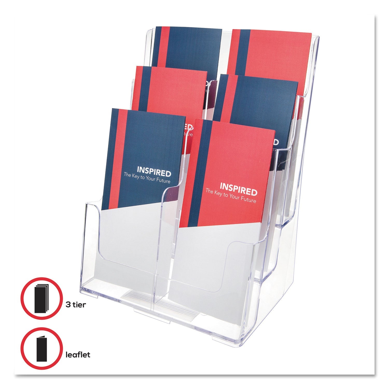 deflecto 6-Compartment DocuHolder, Leaflet Size, 9.63w x 6.25d x 12.63h, Clear