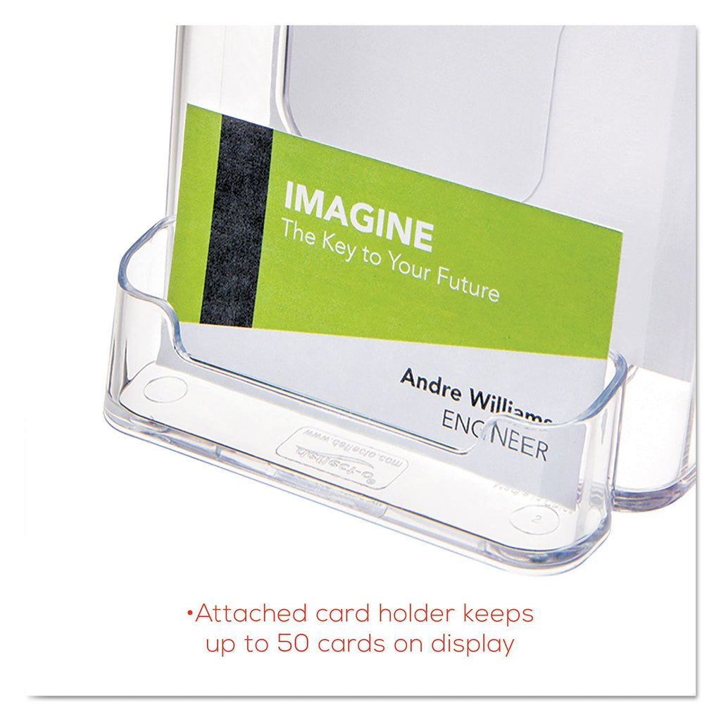 deflecto DocuHolder for Countertop/Wall-Mount w/Card Holder, 4.38w x 4.25d x 7.75h, Clear