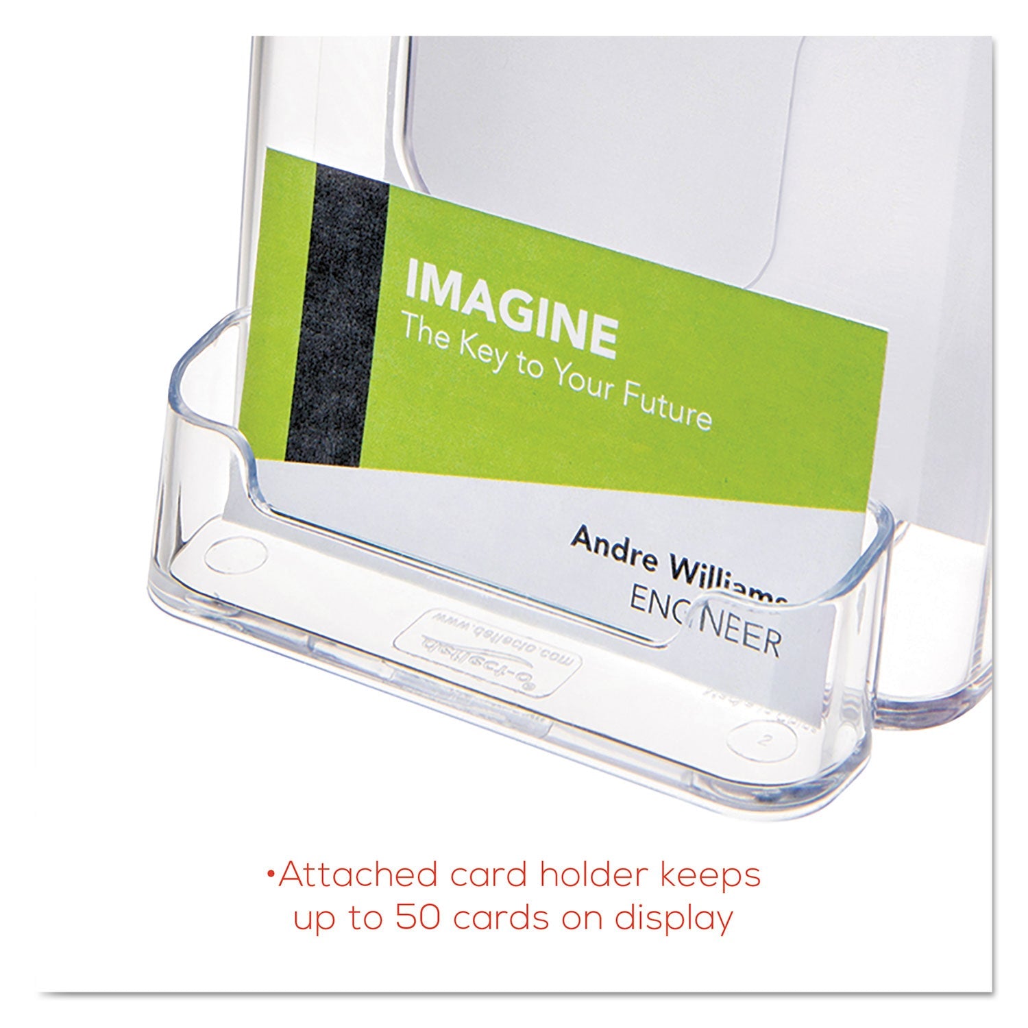 deflecto DocuHolder for Countertop/Wall-Mount w/Card Holder, 4.38w x 4.25d x 7.75h, Clear