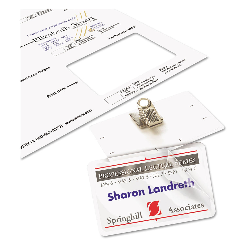 Avery Self-Laminating Laser/Inkjet Printer Badges, 2.25 x 3.5, White, 30/Box