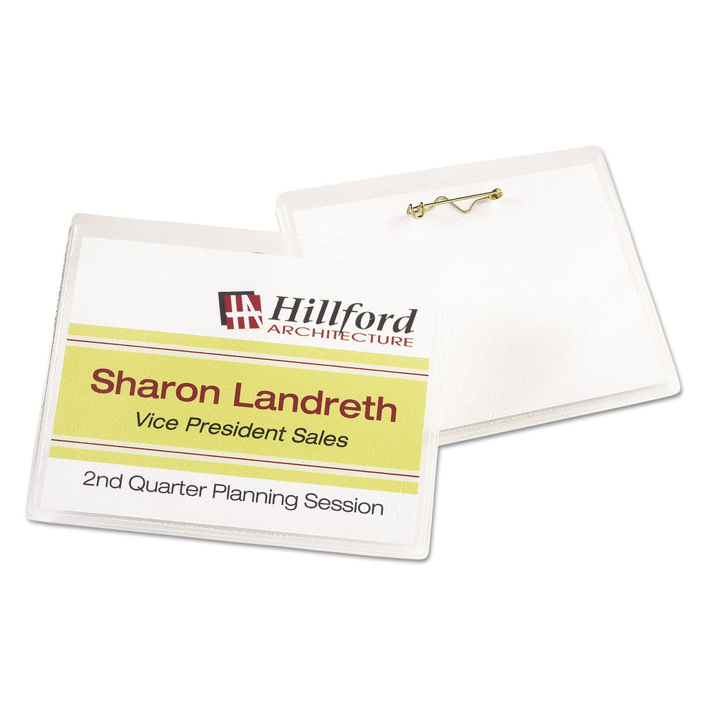Avery Pin-Style Badge Holder with Laser/Inkjet Insert, Top Load, 4 x 3, White, 100/Box