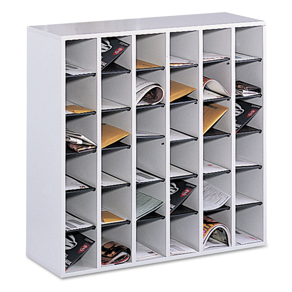 Safco Wood Mail Sorter with Adjustable Dividers, Stackable, 36 Compartments, 33.75 x 12 x 32.75, Gray