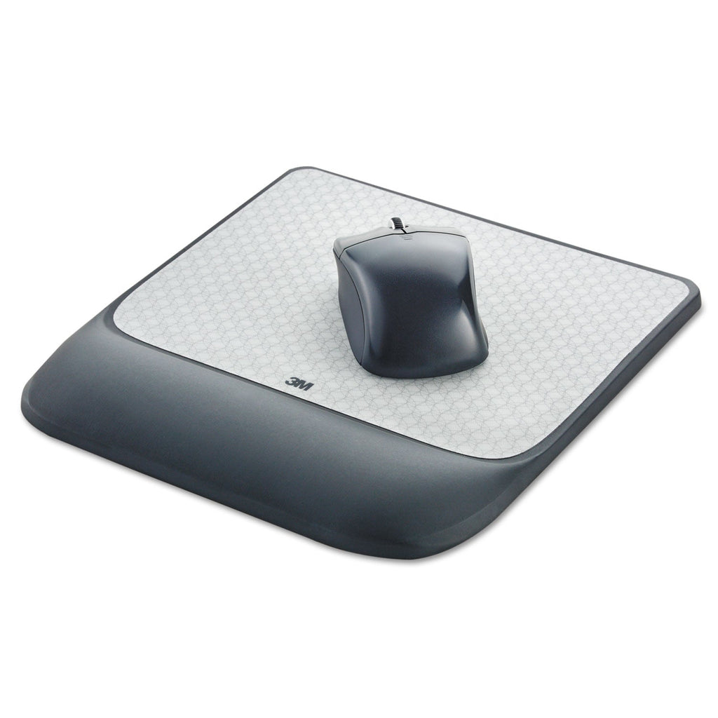 3M Mouse Pad with Precise Mousing Surface and Gel Wrist Rest, 8.5 x 9, Gray/Black