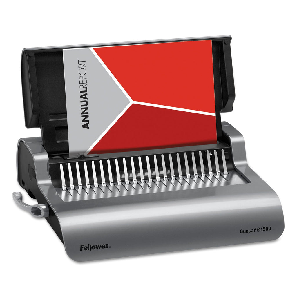 Fellowes Quasar 500 Electric Comb Binding System, 500 Sheets, 16.88 x 15.38 x 5.13, Metallic Gray
