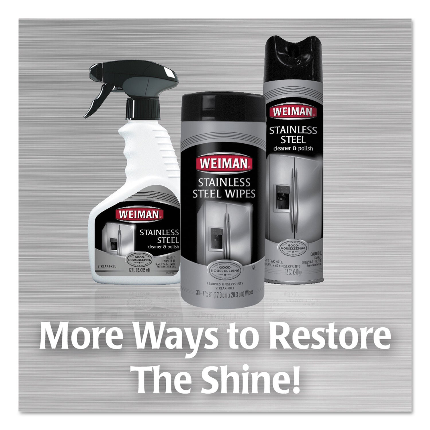 WEIMAN Stainless Steel Cleaner and Polish, 17 oz Aerosol, 6/Carton