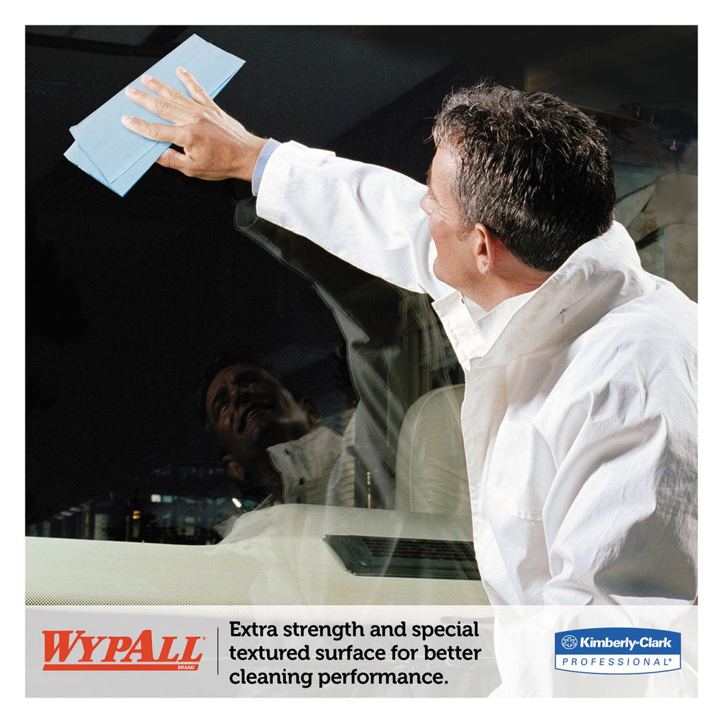 WypAll L10 Windshield Wipers, Banded, 2-Ply, 9.38 x 10.25, Light Blue, 140/Pack, 16 Packs/Carton