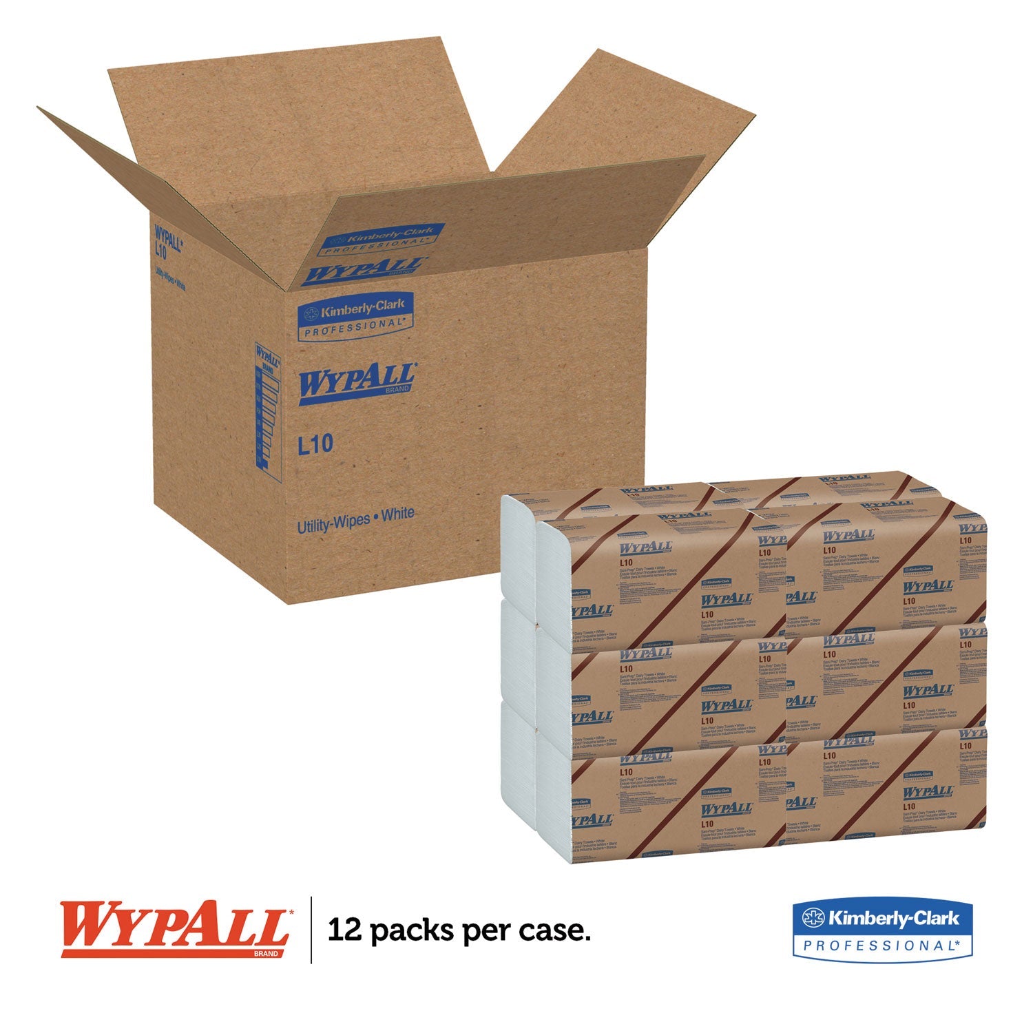 WypAll L10 SANI-PREP Dairy Towels, Banded, 2-Ply, 9.3 x 10.5, 200/Pack, 12 Packs/Carton