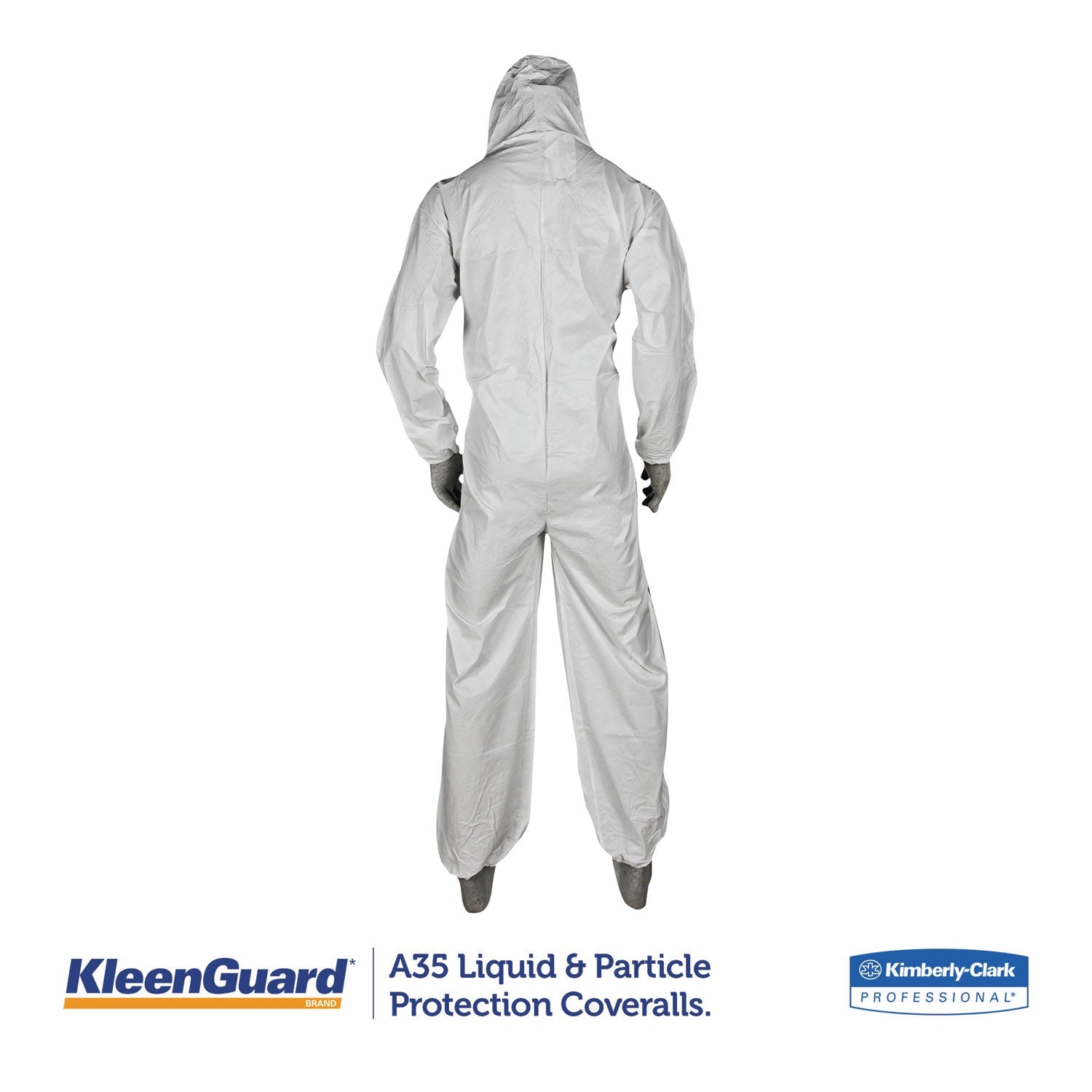 KleenGuard A35 Liquid and Particle Protection Coveralls, Zipper Front, Hooded, Elastic Wrists and Ankles, X-Large, White, 25/Carton