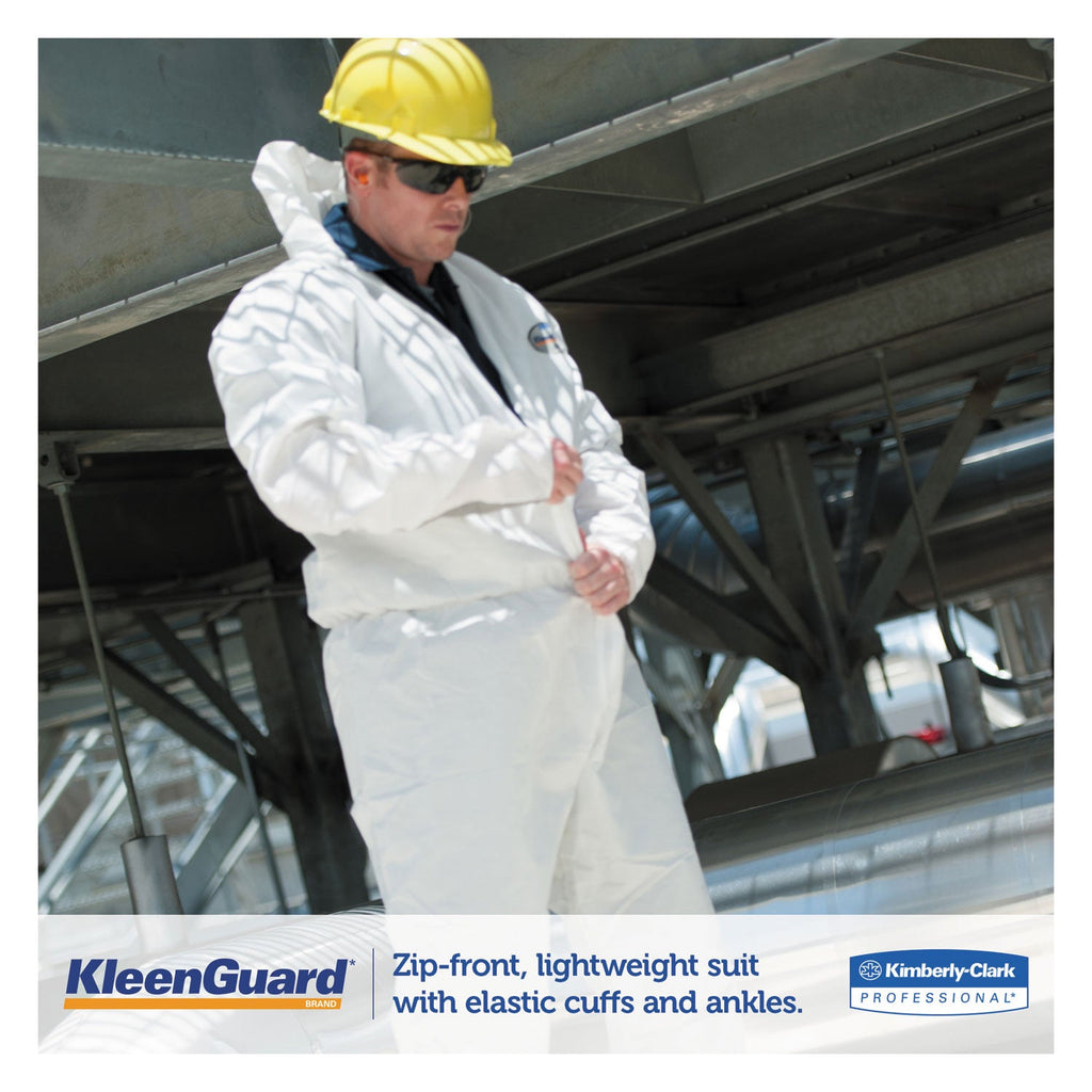 KleenGuard A35 Liquid and Particle Protection Coveralls, Zipper Front, Hooded, Elastic Wrists and Ankles, X-Large, White, 25/Carton