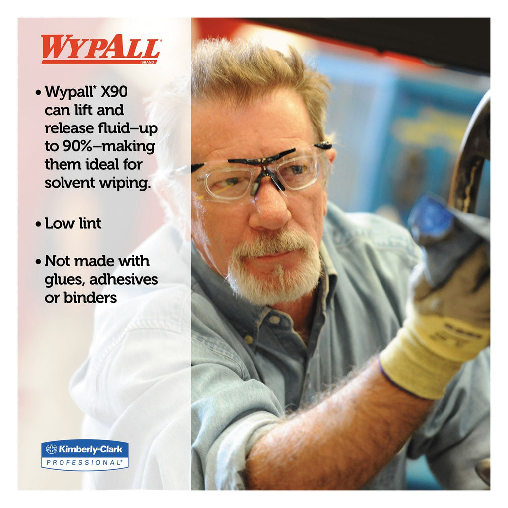 WypAll X90 Cloths, Jumbo Roll, 2-Ply, 11.1 x 13.4, Denim Blue, 450/Roll