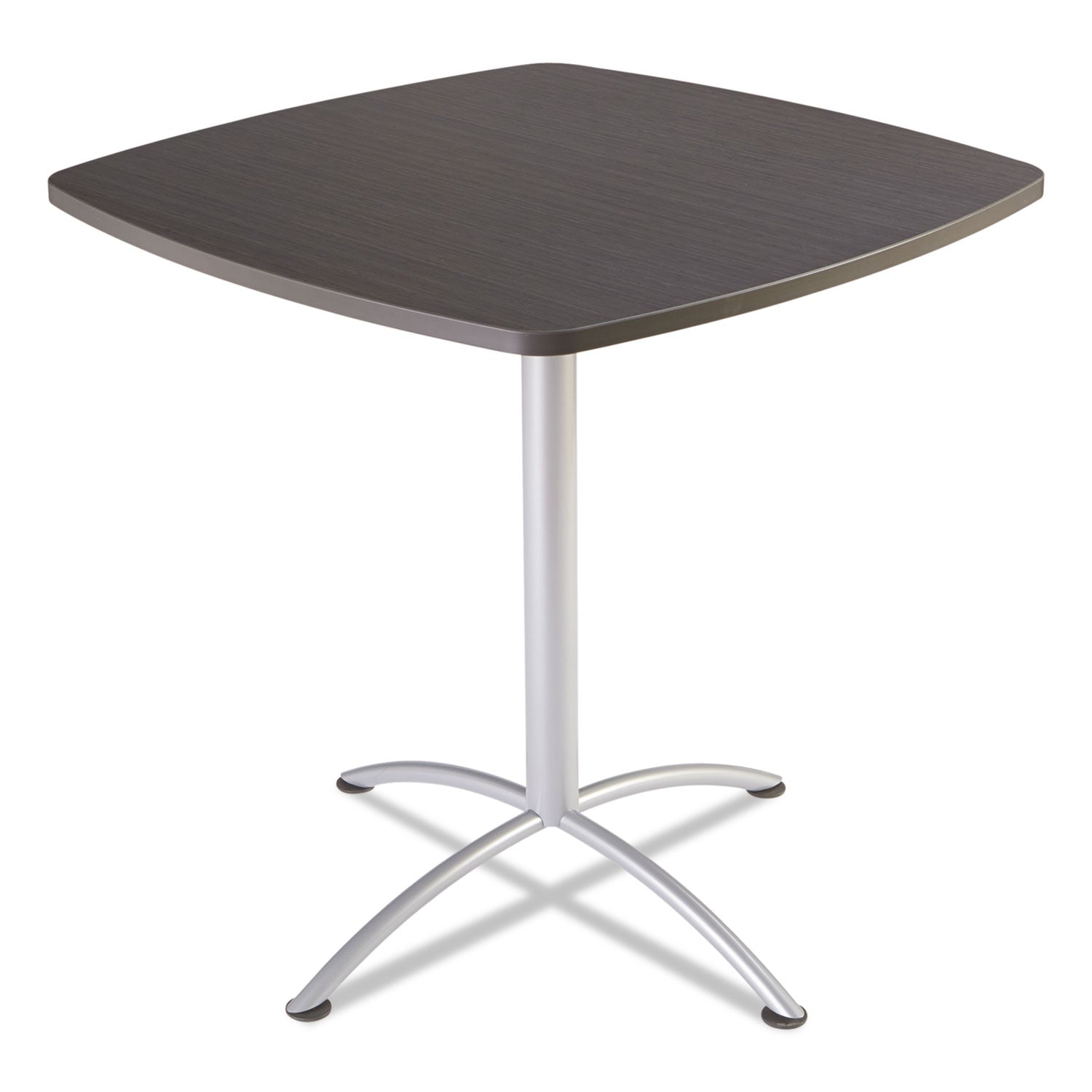 Iceberg iLand Table, Bistro-Height, Square Top, Contoured Edges, 42w x 42d x 42h, Gray Walnut/Silver