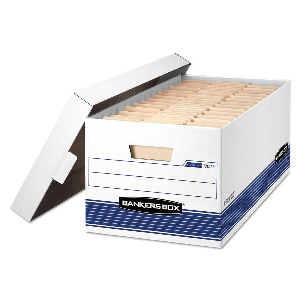 Bankers Box STOR/FILE Medium-Duty Storage Boxes, Letter Files, 12.88" x 25.38" x 10.25", White/Blue, 12/Carton
