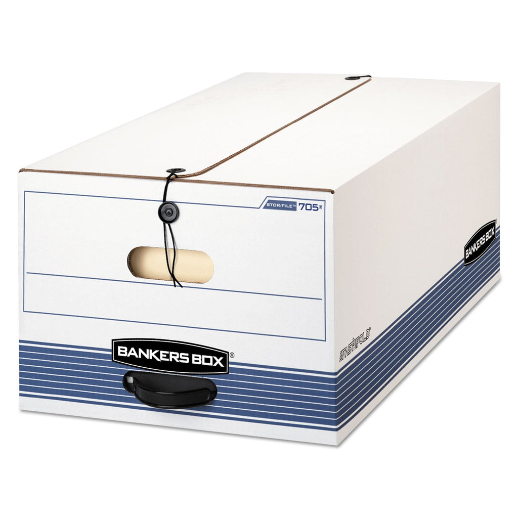 Bankers Box STOR/FILE Medium-Duty Strength Storage Boxes, Legal Files, 15.25" x 19.75" x 10.75", White/Blue, 4/Carton